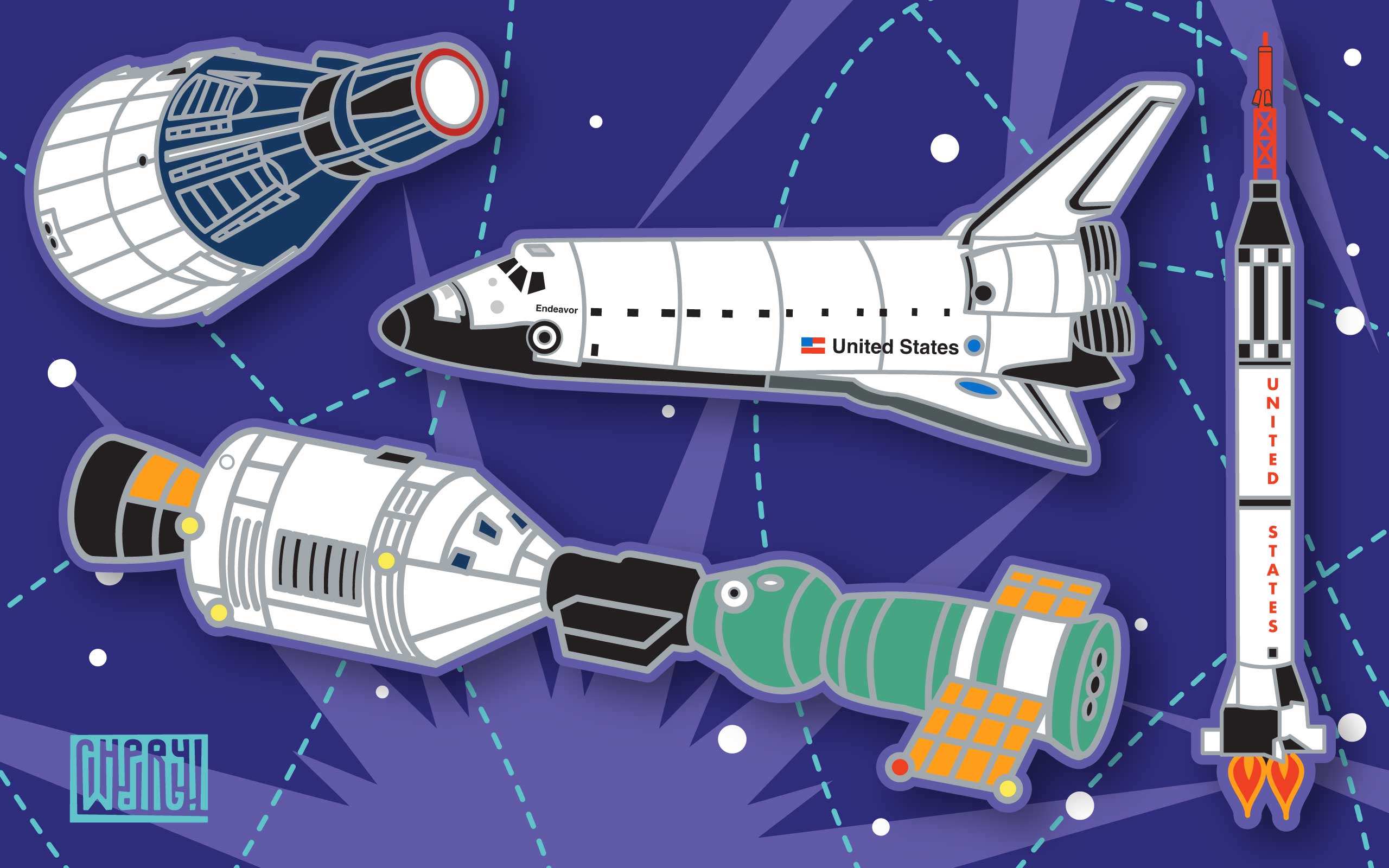 Gemini Spacecraft, Apollo Soyuz, Endeavour Space Shuttle, Mercury-Redstone Launch Vehicle