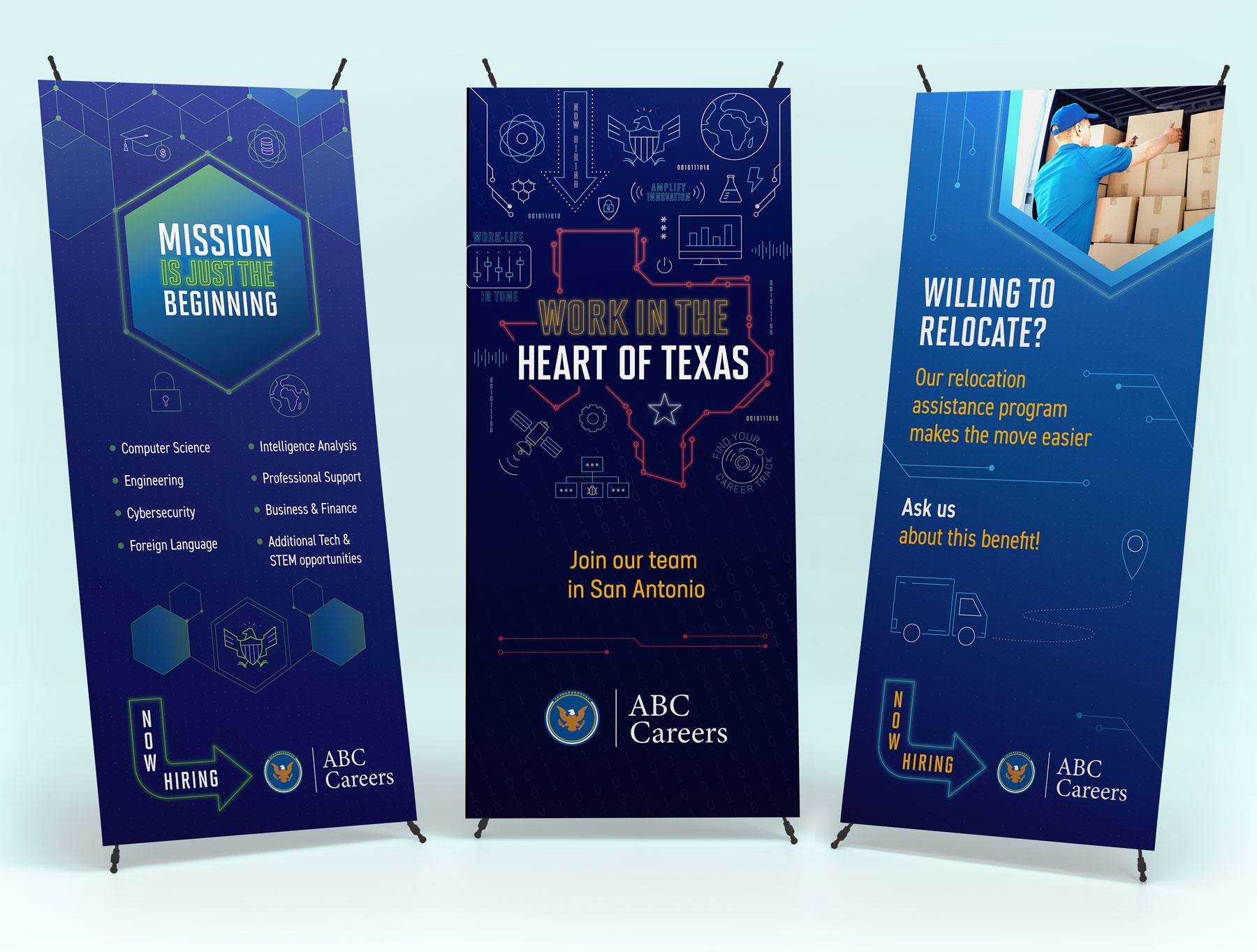 Three different pop-up banner mock-ups