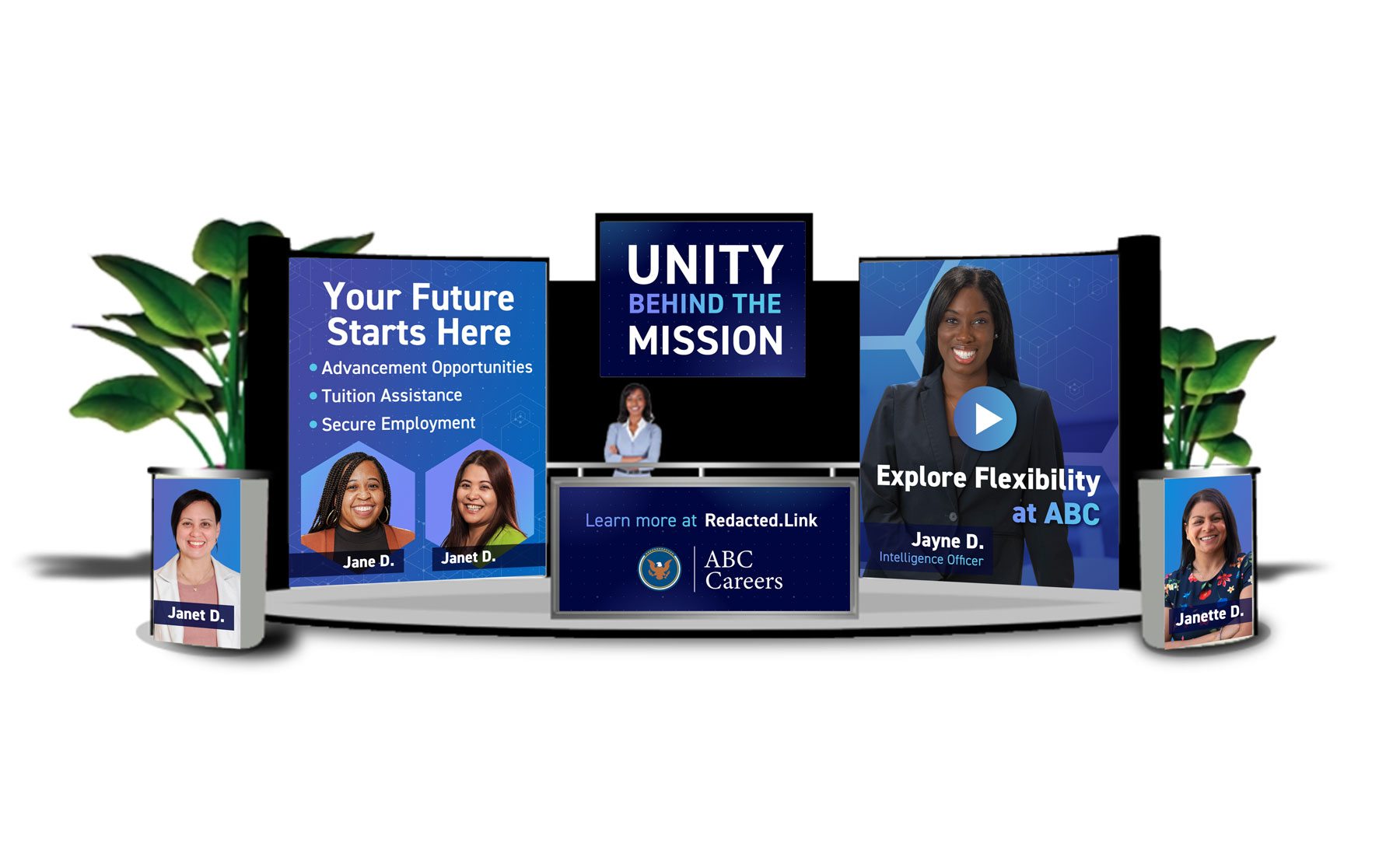 Mock-up of panels for a virtual booth