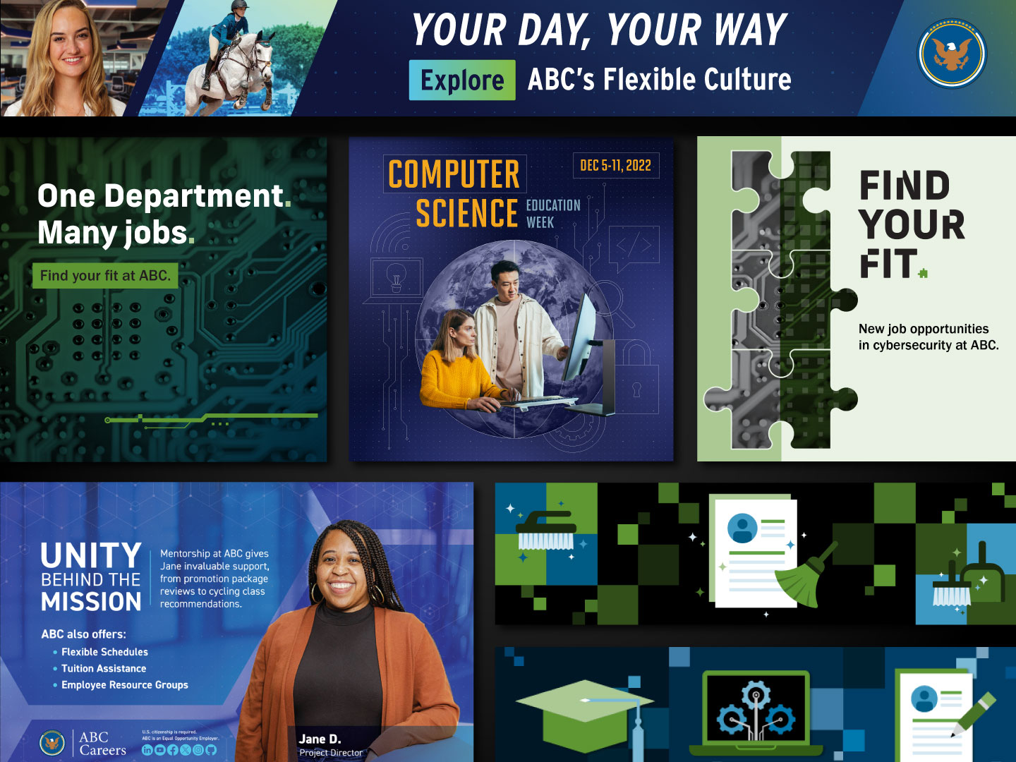 Several different designs laid across in a grid-like format