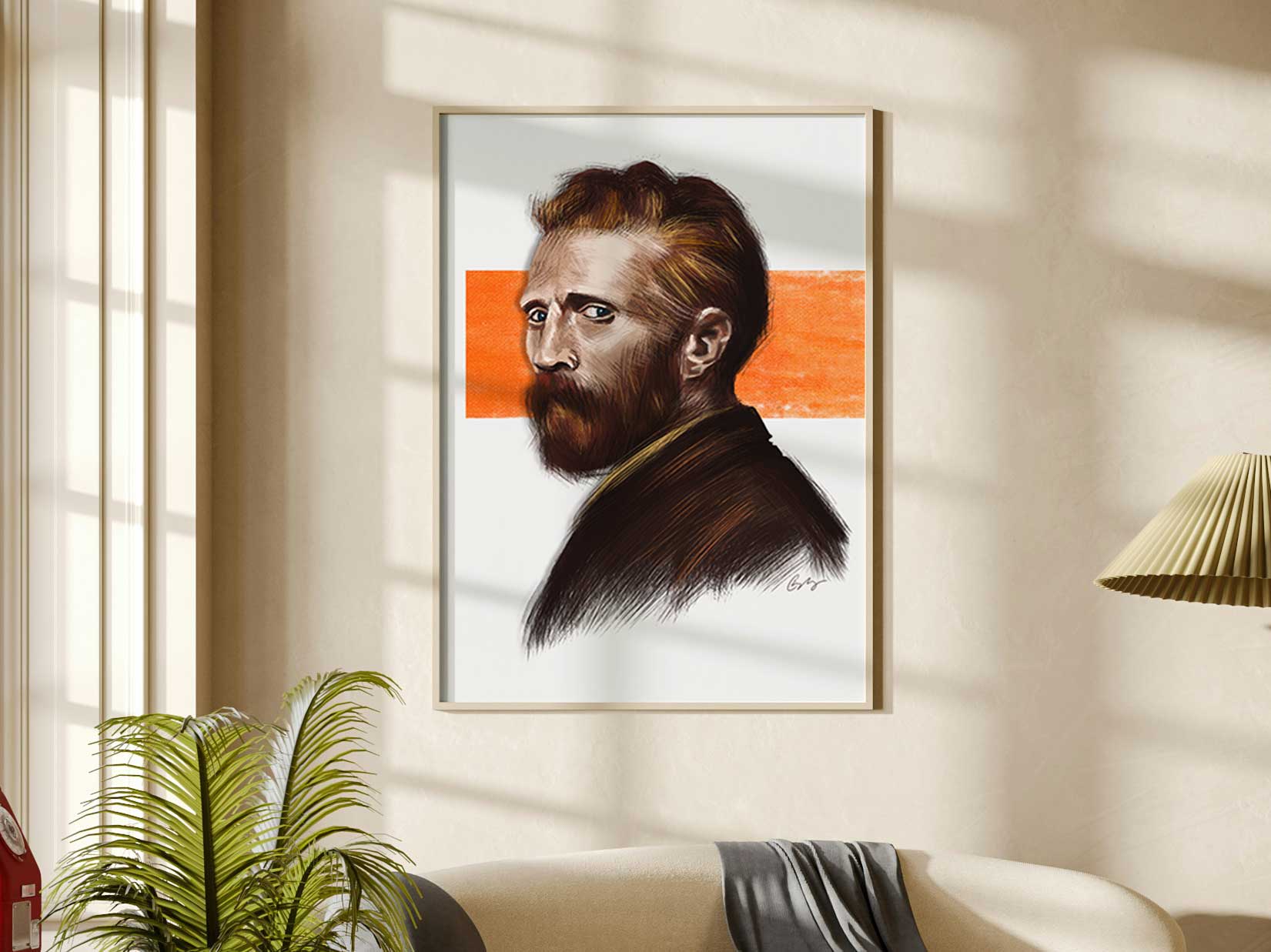 Van Gogh digital painting framed in a living room