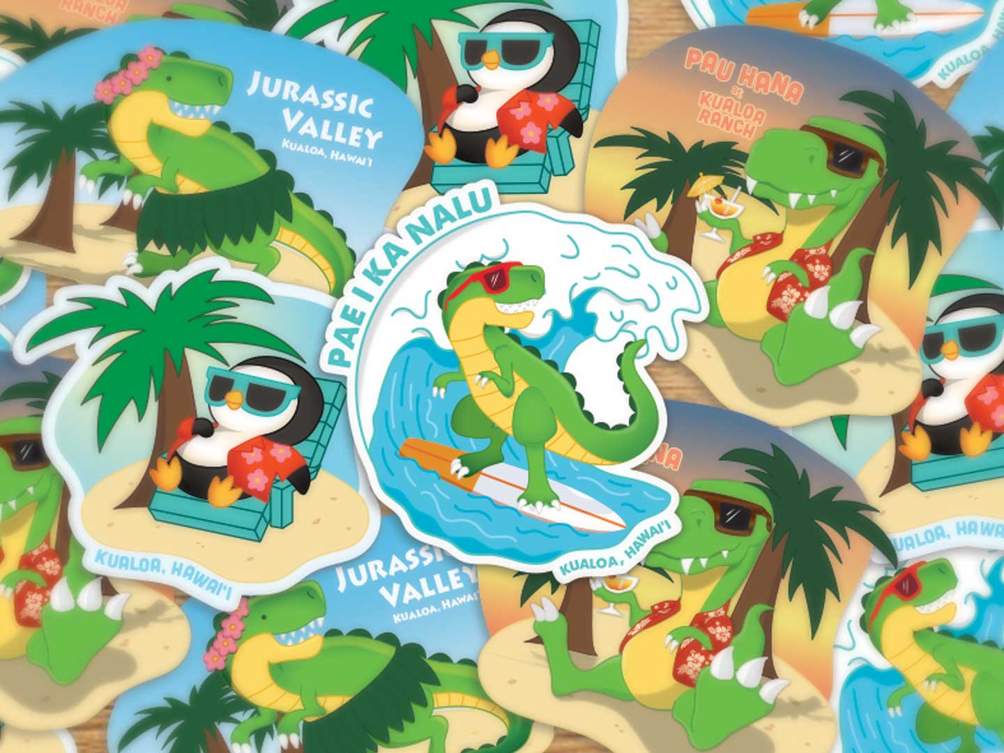 Aloha Dinosaur stickers
