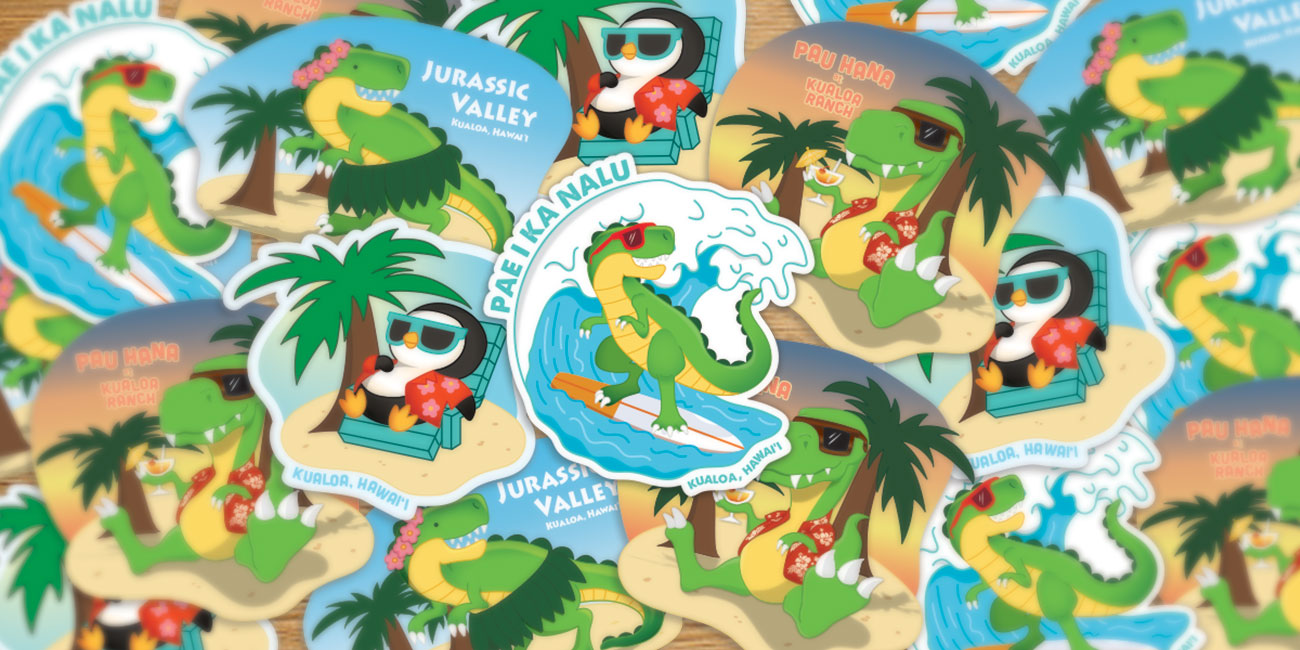 Aloha T-rexes and Aloha Penguin stickers