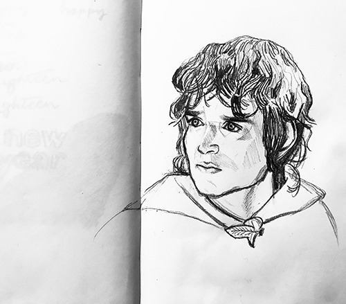 Pencil sketch of Frodo