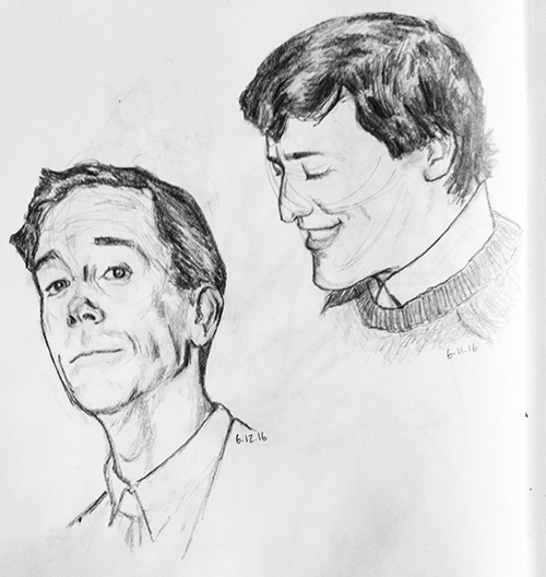 Pencil sketch of Hugh Laurie and Stephen Fry