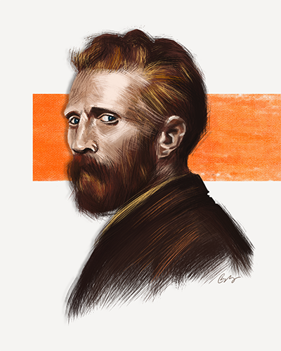 Digital illustration of John Peter Russell's portrait of Van Gogh