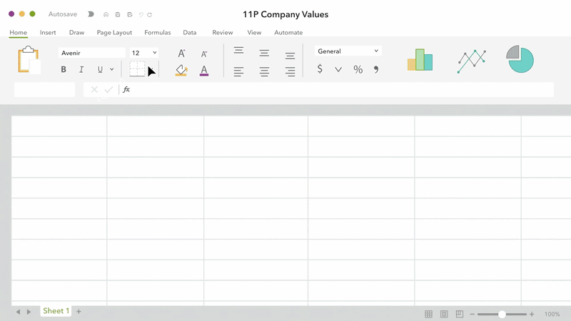 Excel sheet pride values frame