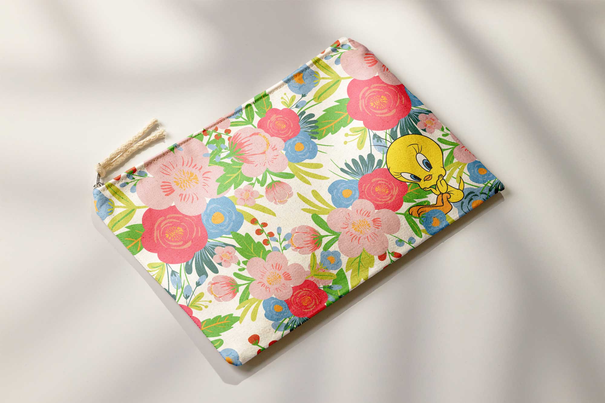 Floral Tweety program canvas pouch design